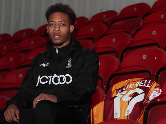 NEW ARRIVAL: Frontman Rumarn Burrell has joined Bradford on loan from Middlesbrough. Picture: Bradford City AFC.