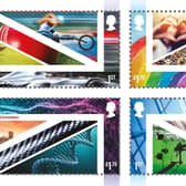 The set of four new stamps which are being issued to celebrate the UK's achievements in areas such as sport and technology