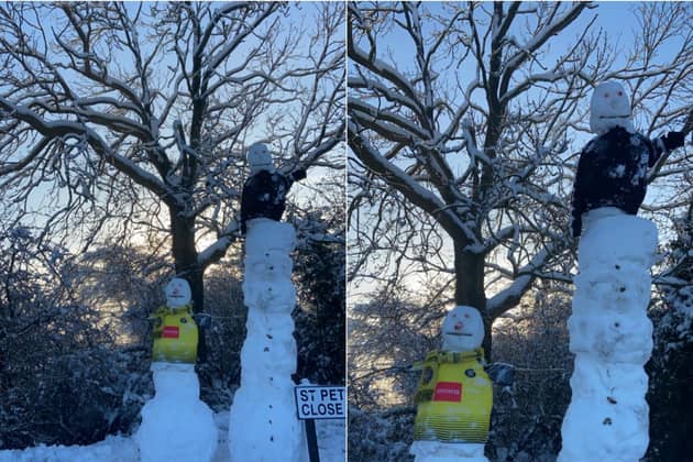 The snowman built in Yorkshire which Jack is hoping is a new record holder