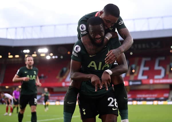 Tottenham Hotspur's Tanguy Ndombele celebrates scoring his side's third goal. Pictures: PA