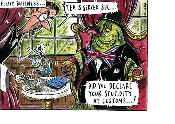 Graeme Bandeira's latest cartoon on Jacob Rees-Mogg and his remarks about fish being happy after Brexit.