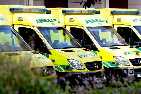 Ambulances lined up outside a Yorkshire hospital. Photo: James Hardisty
