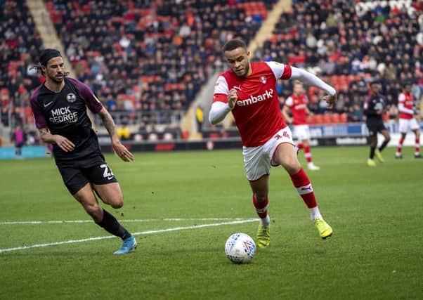 Carlton Morris, in action on loan for Rotherham United against Peterborough in December 2019. Picture: Scott Merrylees
