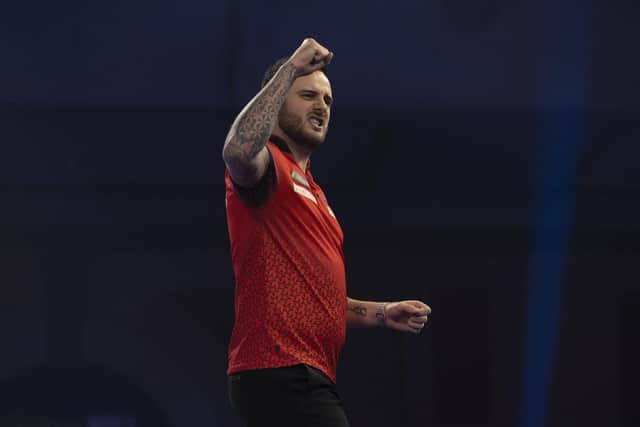 Joe Cullen, in action against Wayne Jones at the World Darts Championship at Alexandra Palace. Picture courtesy of Lawrence Lustig.