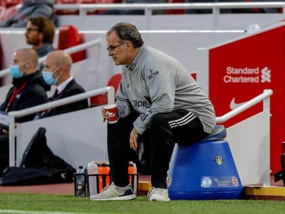 Marcelo Bielsa, the head coach of Leeds United, and his trademark bucket have become a familiar sight during Leeds games