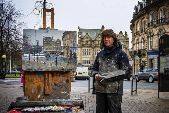 Works produced during a few days in Harrogate by Peter Brown, known as Pete the Street, a well-known Bath artist famed for his all-weather street scenes . He paints in the street on canvas regardless of weather. Picture Tony Johnson