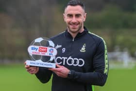 Bradford City striker Lee Novak with his Goal of the Month accolade. Picture courtesy of Sky Bet.