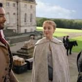 Bridgerton's Phoebe Dynevor and Regé-Jean Page in a scene filmed at Castle Howard.