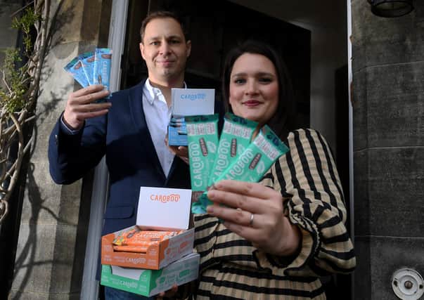 Charlotte and Darran Miller pictured with their newly launched Caroboo vegan chocolate, at there home at Riddlesde..Picture by Simon Hulme