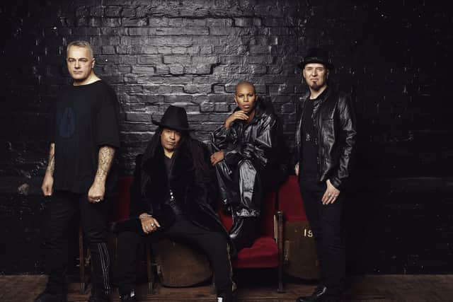 Skin with Skunk Anansie band members, Mark Richardson, Cass Lewis and Ace. Picture: Tom Barnes