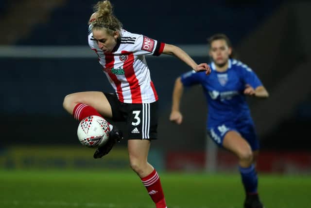 Nat Johnson playing for the Blades against her former club Leicester City