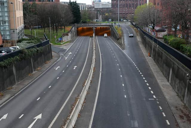 A virtually deserted Inner Ring Road in Leeds during Lockdown 2. Pic: Gary Longbottom
