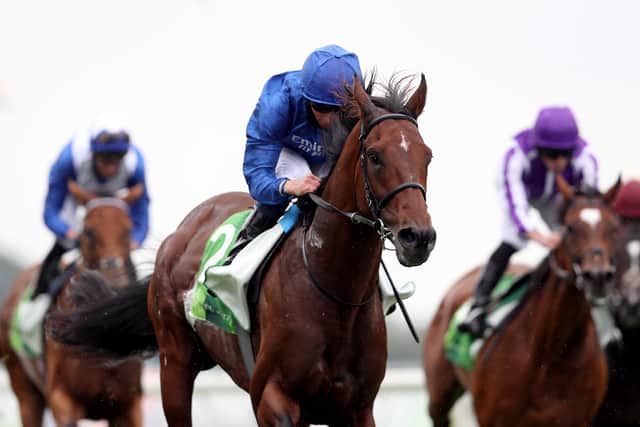 This was Ghaiyyath and William Buick winning the 2020 Juddmonte International at York.