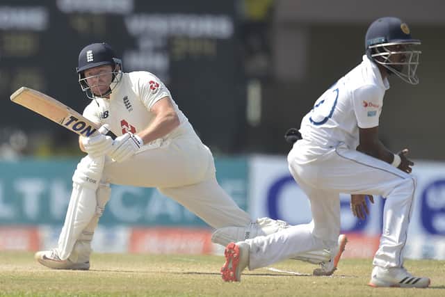 England's Jonny Bairstow sweeps to leg side on his way to scoring 29 on day four of the second Test at Galle 

Picture courtesy of Sri Lanka Cricket via ECB