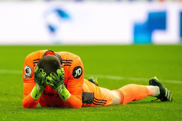 FRUSTRATION: Leeds' goalkeeper Illan Meslier shows his dismay following Newcastle's equaliser at St James's Park on Tuesday.  Picture: Bruce Rollinson