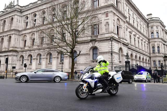 This was Boris Johnson's motorcade leaving 10 Downing Street for Parliament.
