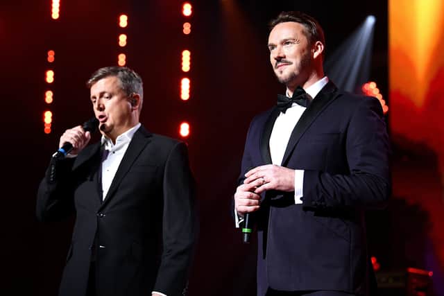 Aled Jones (left) and Russell Watson on stage at the Global Awards 2020. Picture: Scott Garfitt/PA.