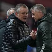 Well done: Sheffield United manager Chris Wilder shakes hands with Manchester United manager Ole Gunnar Solskjaer after the Premier League match at Old Trafford. Picture: PA
