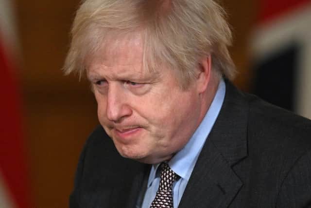 Boris Johnson at a 10 Downing Street press briefing.