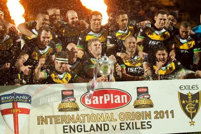 Gell Morrison and his Exiles team-mates celebrate beating England at Headingley in June 2011. Picture: Gareth Copley/PA