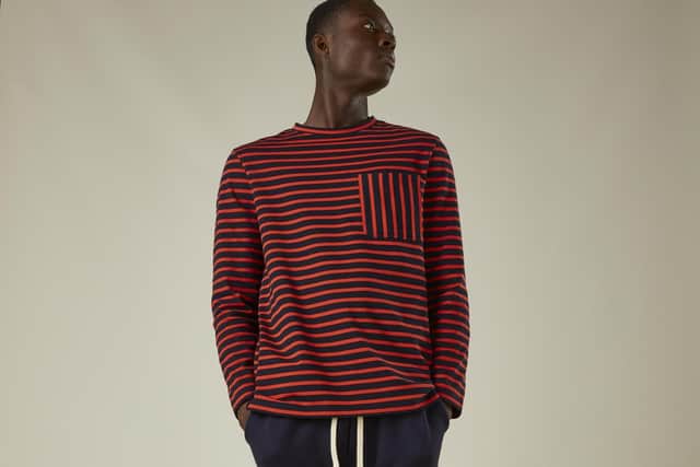 Cotton long sleeved striped tee, £45, at cutandpin.com.