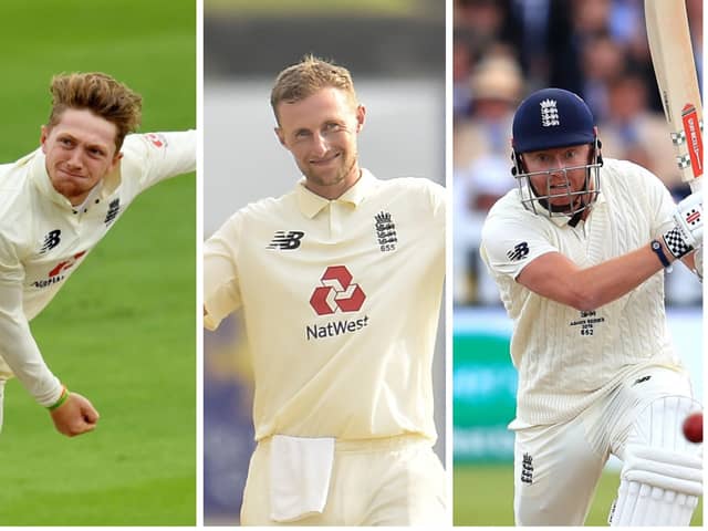 Yorkshire's Dom Bess, Joe Root and Jonny Bairstow all played their part in England's 2-0 series win in Sri Lanka. Pictures courtesy of Sri Lanka Cricket (via ECB) and PA.
