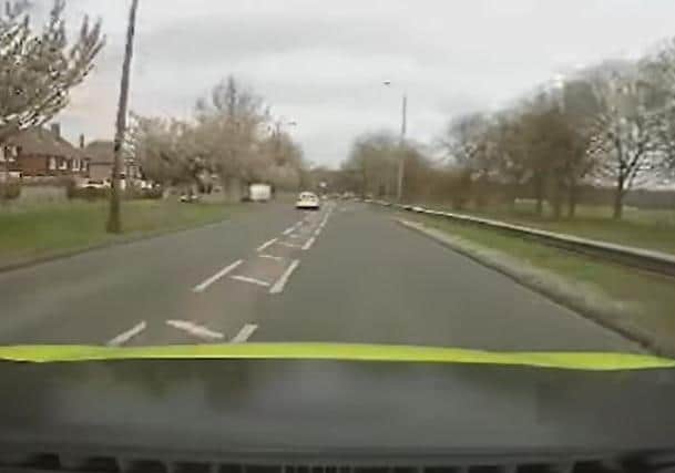 Police have released dashcam footage of a high speed chase in which a dangerous driver can be seen veering across grass verges, travelling on pavements and colliding with other vehicles.