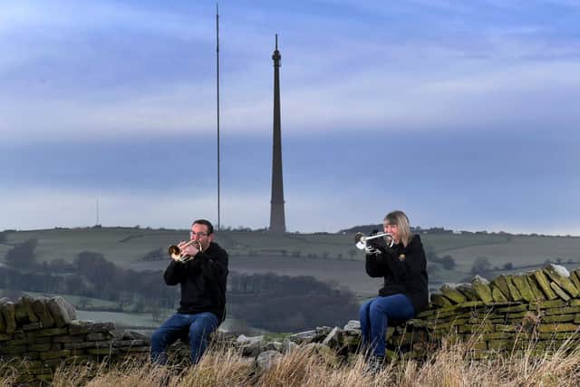 Rachel Taylor with her brother Robert Jagger from Skelmanthorpe Brass Band pictured with their cornets, at Skelmanthorpe. Picture by Simon Hulme