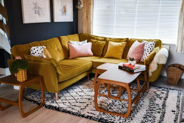 The sofa is French Connection for DFS and Sarah bought the Nathan tables after the photo shoot as she liked them so much