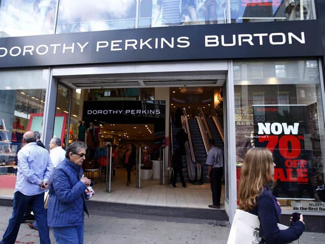 Library image of Dorothy Perkins Burton shop in London's Oxford Street.