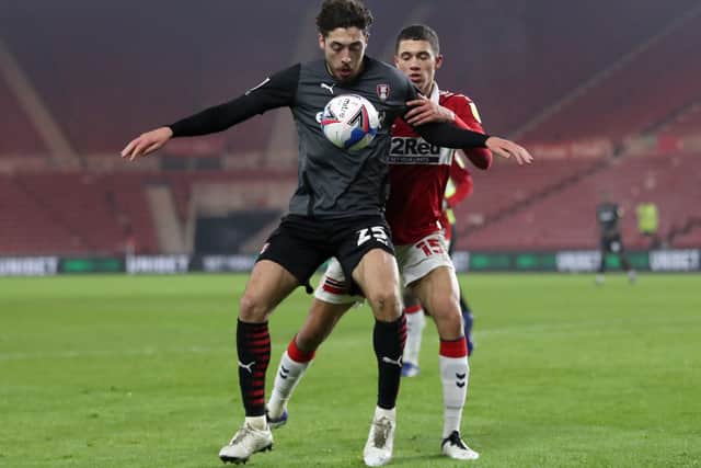 Rotherham United's Matt Crooks (left) and Middlesbrough's Nathan Wood (right) battle for the ball (Picture: PA)