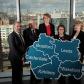 Devolution photocall with the leaders of the local councils, Granary Wharf, Leeds. Pictured from the left are Shabir Pandor (kirklees Council Leader), Tim Swift (Calderdale) Susan Hinchcliffe (Bradford) Judith Blake (Leeds) and Denise Jeffery (Wakefield). Photo: Simon Hulme