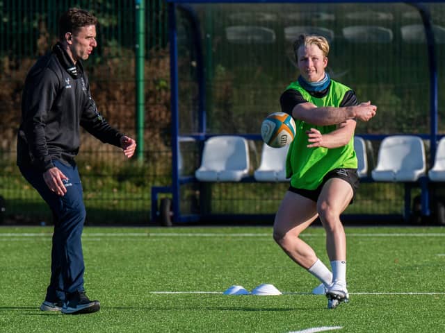 Passing on: Joe Ford, left, in training this week with Doncaster Knights where he is now a coach. (Picture: Rod Wetton)