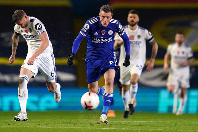 CATCH US IF YOU CAN: Leicester City's Jamie Vardy breaks clear with the ball in his side's 4-1 win over Leeds at Elland Road in November. Picture: Jon Super/PA