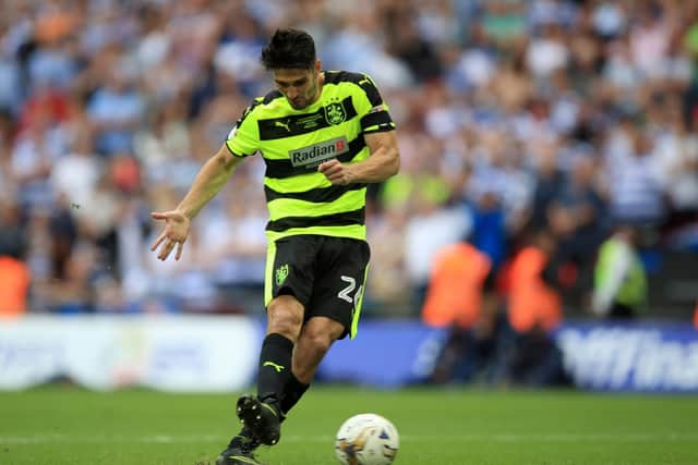 MAGIC MOMENT: Huddersfield Town's Christopher Schindler scores the winning penalty in the 2017 Sky Bet Championship play-off final at Wembley against Reading. Picture: Mike Egerton/PA