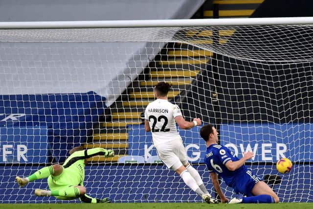 Jack in the box: Leeds United's Jack Harrison scores the Whites' third. Picture: Rui Vieira/PA Wire.