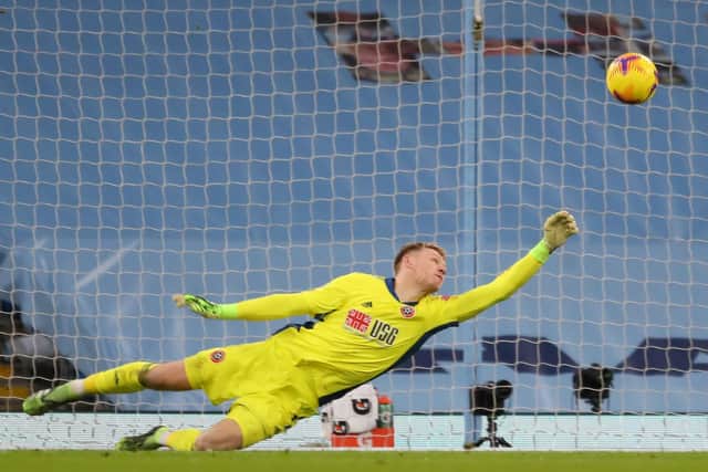 Aaron Ramsdale of Sheffield Utd made three important saves against Manchester City (Picture: Simon Bellis/Sportimage)