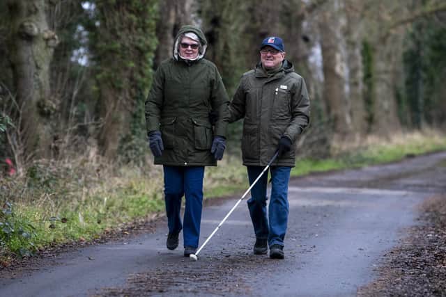Brian Marshall and his wife Barbara are taking part in a walking challenge over the month of February along with 24 other veterans in order to support Blind Veterans UK, the national charity for vision-impaired ex-Service men and women. Picture Tony Johnson