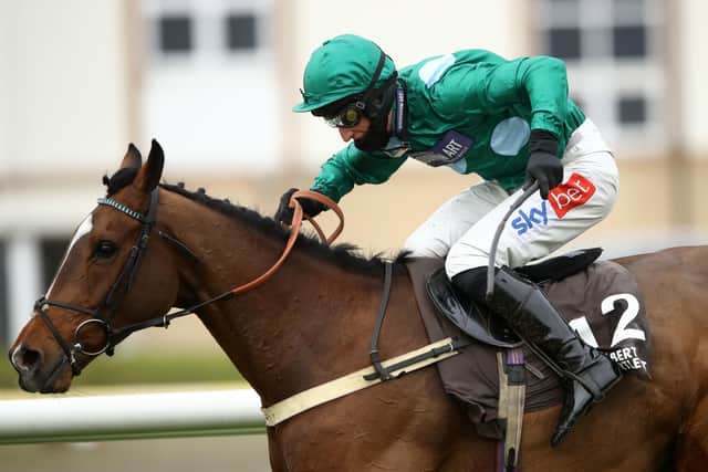 This was The Cob and Daryl Jacob winning the Albert Bartlett River Don Novices' Hurdle at Doncaster.