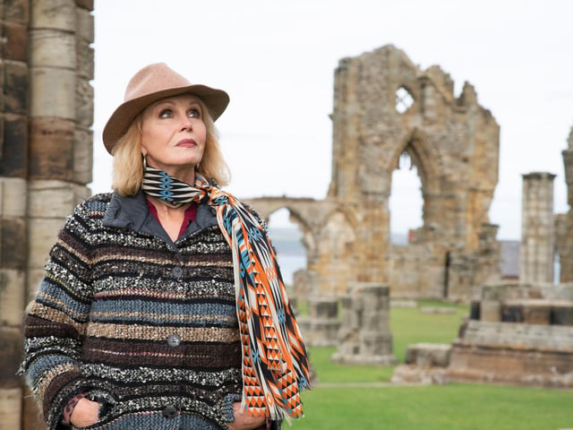 Joanna Lumley in the grounds of Whitby Abbey