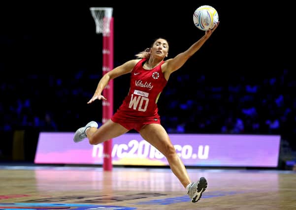Leeds Rhinos' Jade Clarke in action for England against New Zealand during last year's Netball World Cup. Picture: Nigel French/PA Wire.
