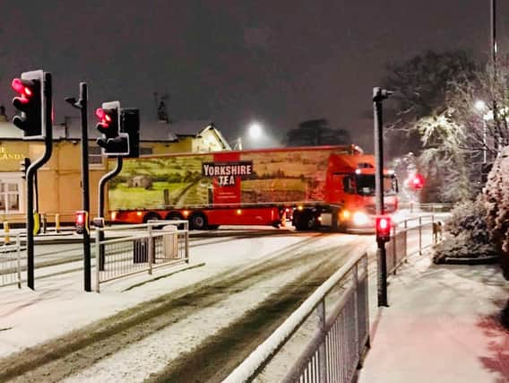 A police sergeant in Yorkshire shared this photo of A Yorkshire Tea lorry getting through the snow, from Beth Berry
