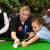 Rebecca Kenna giving instruction to Natilley Caudwell from Spire Junior School,Chestefield, during the 2019 World Championship in Sheffield. Picture: Steve Ellis