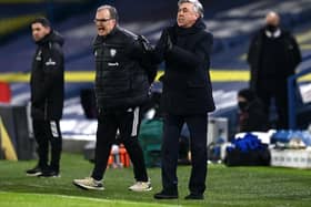 Marcelo Bielsa and Carlo Ancelotti urge on their respective sides at Elland Road. Picture: Michael Regan/PA Wire
