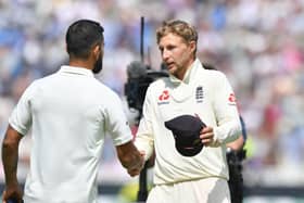 FAMILIAR FACES: England's captain Joe Root shakes hands with India's captain Virat Kohli during the first Test match at Edgbaston back in August 2018. Picture: Anthony Devlin/PA