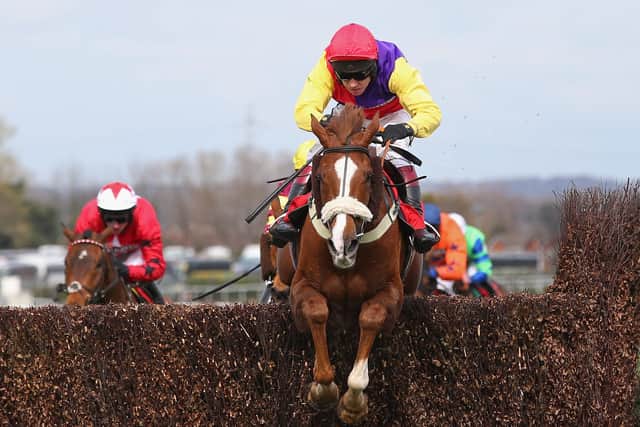 Native River ridden by Richard Johnson clears the last fence on their way to victory in the Betfred Mildmay Novices' Chase at Aintree in April 2016.
