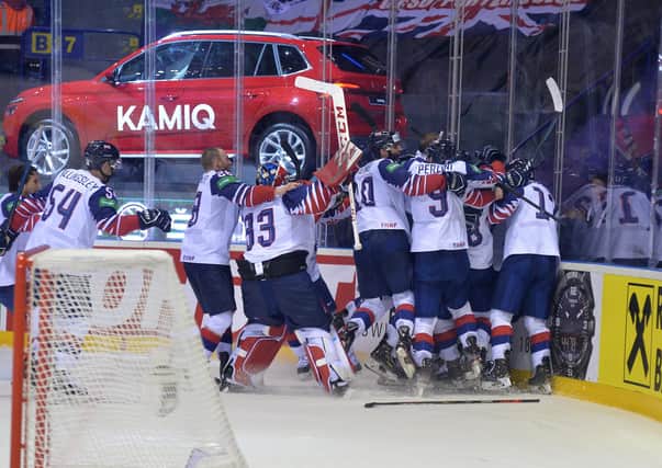 MAGIC MOMENT: GB's players celebrate their memorable overtime win against France at the World Championships in 2019. Picture: Dean Woolley.