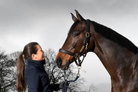 Emma Blundell pictured with her horse VIP, at her stables at Felixkirk, Thirsk.. 3rd February2021....Picture by Simon Hulme