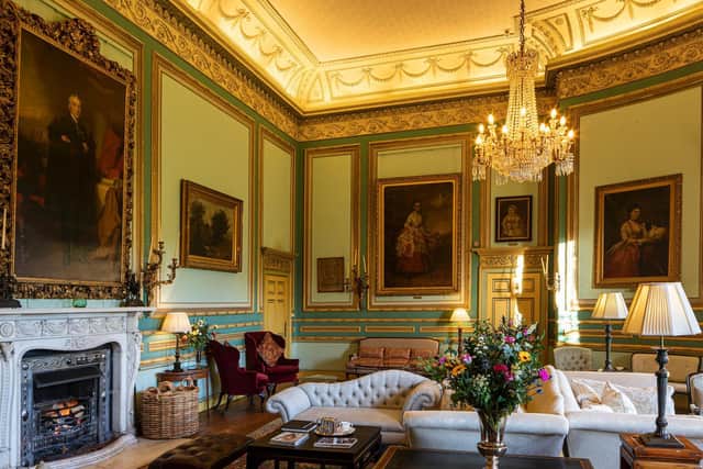 One of the reception rooms at Swinton Park, which is full of period features and country house charm