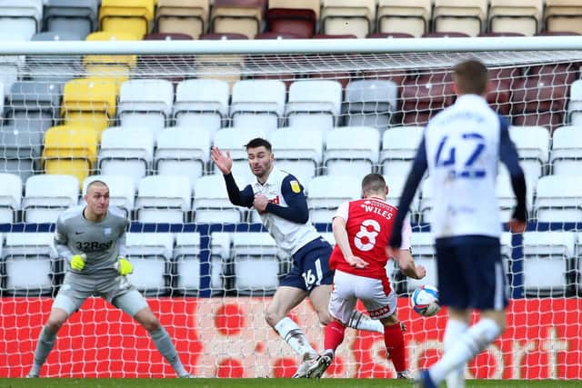 FINISH: Ben Wiles fires home Rotherham's second against Preston. Picture: Getty Images.